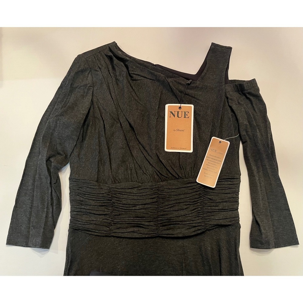 NUE by Shani GRAY A Line 3/4 Sleeve Dress Built-in Body Shaper Dress Sz 10 S293 - Picture 5 of 16